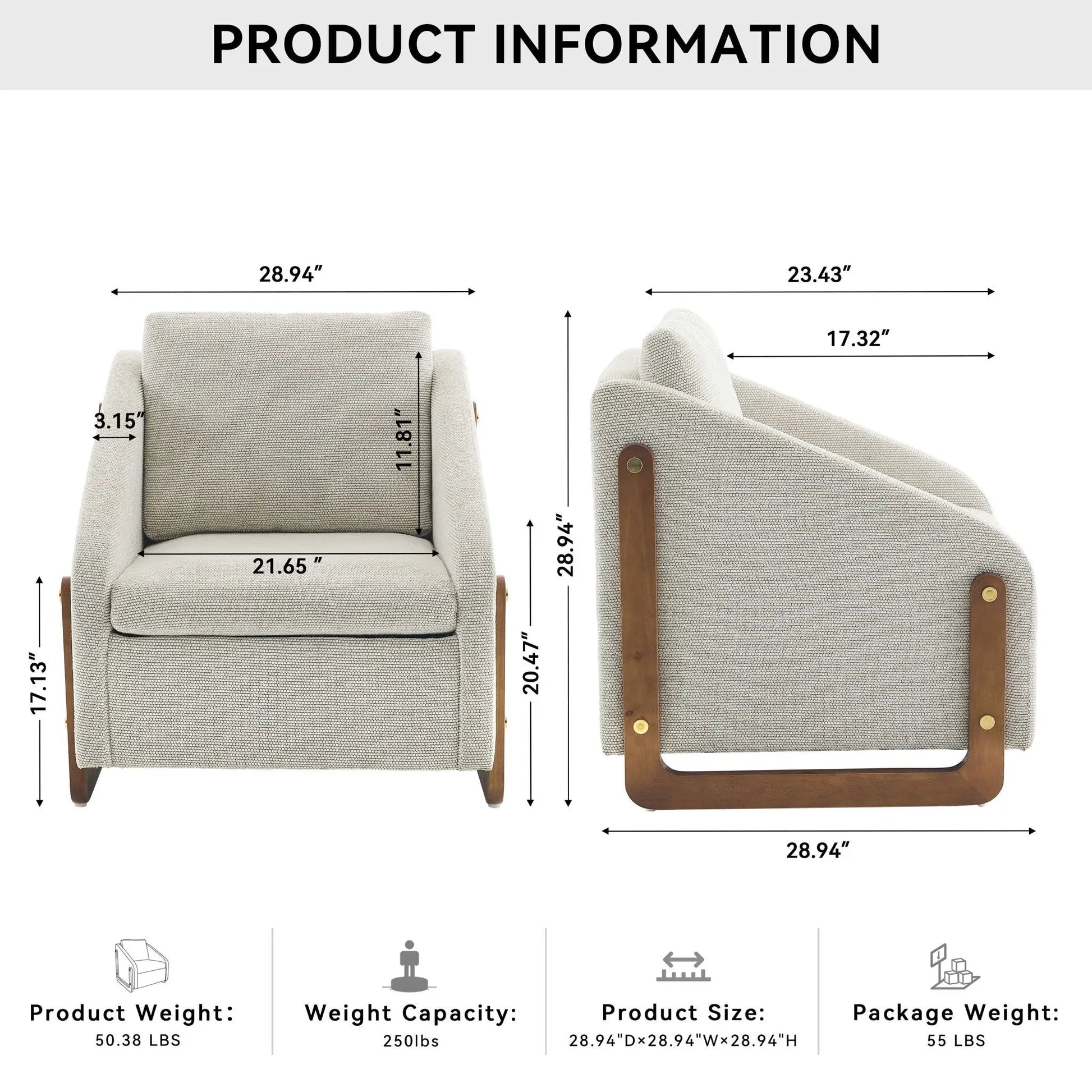Modern Upholstered Armchair With Wooden Side Frame in beige fabric by Unique Piece Furniture on Tampa Home & Garden Store