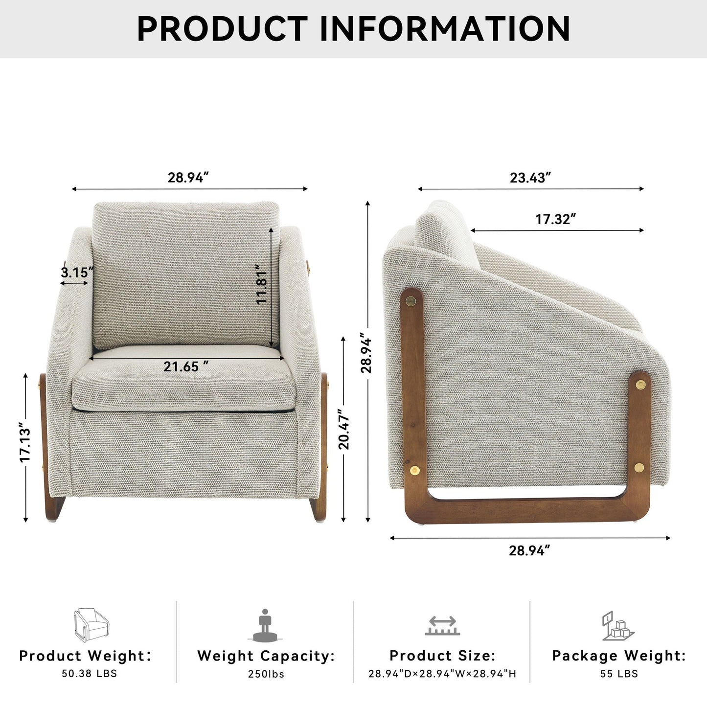 Modern upholstered armchair with wooden side frame in beige fabric by HouseOfZazla on Tampa Home & Garden Store