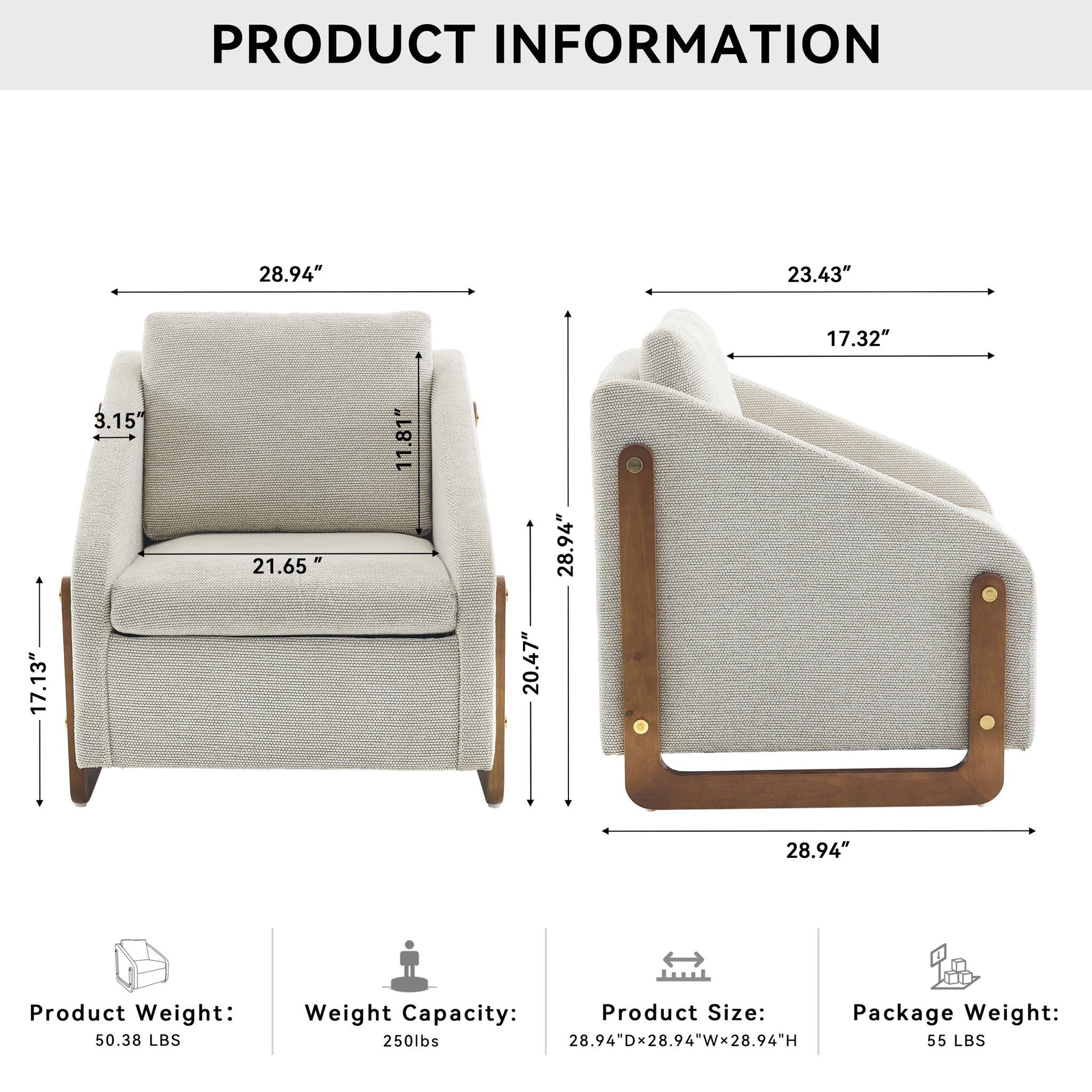 Modern upholstered armchair with wooden side frame in beige fabric by HouseOfZazla on Tampa Home & Garden Store
