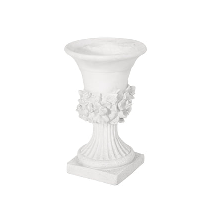 HouseOfZazla MGO Garden Urn Planter, white urn with sculpted floral relief on Tampa Home & Garden Store