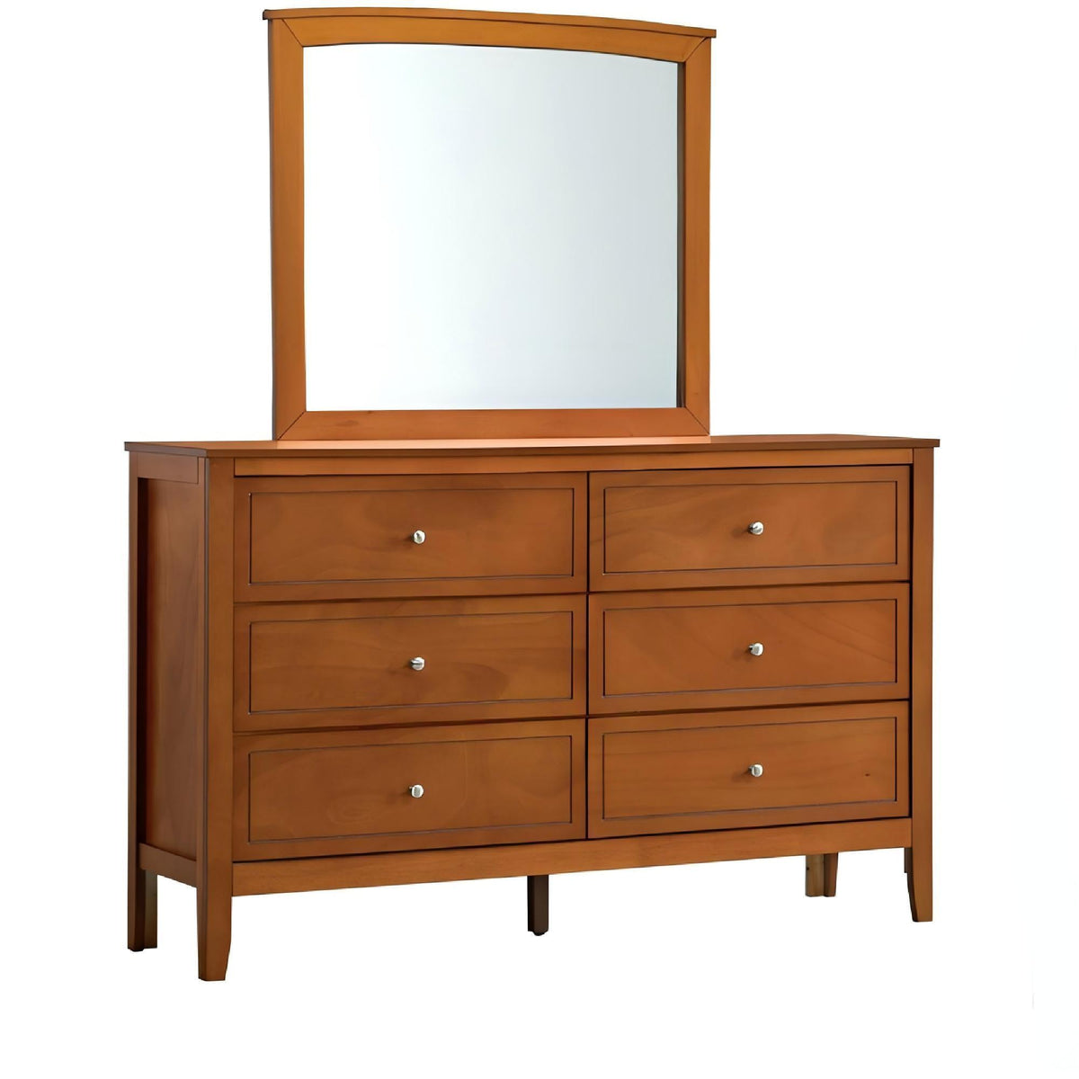 6-drawer dresser with top mirror, warm wood finish, metal hardware by HouseOfZazla on Tampa Home & Garden Store