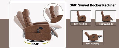 Heat Massage Manual Recliner Chair with Rocker and Swivel in brown leather featuring 360° swivel on Tampa Home & Garden Store