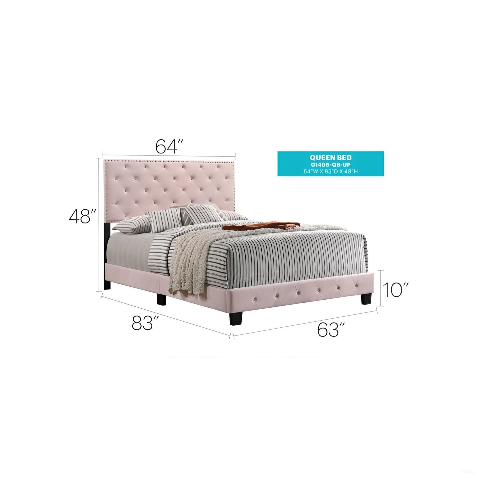 Luxurious HouseOfZazla queen upholstered bed with pink tufted headboard and black legs on Tampa Home & Garden Store