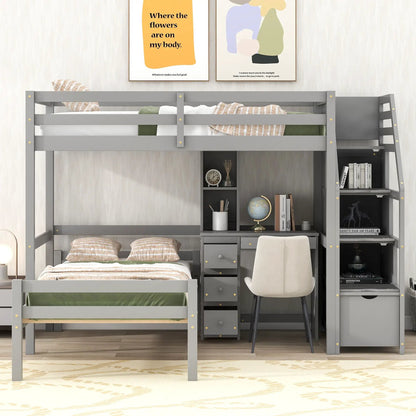 Loft Bed Standalone Bed with Storage Staircase