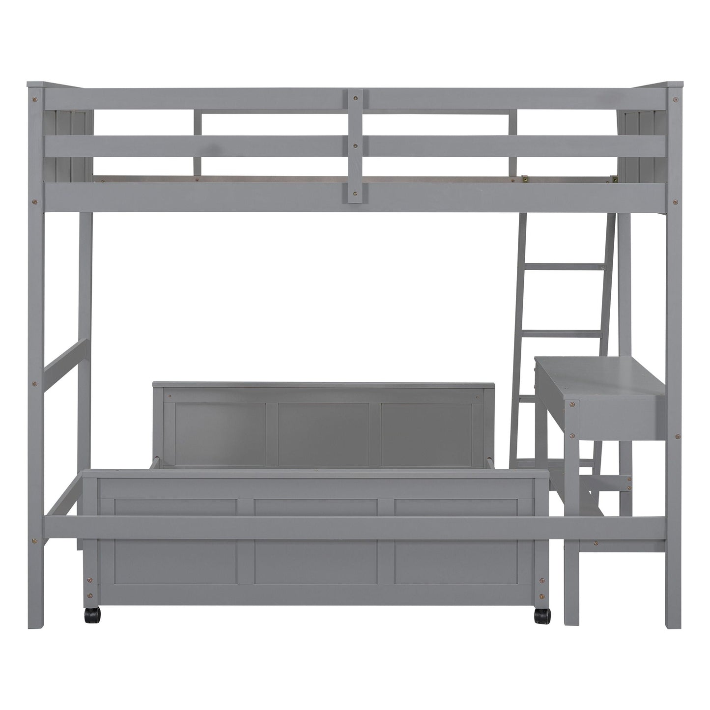 Full over full bunk bed with built-in desk in gray wood by Unique Piece Furniture on Tampa Home & Garden Store