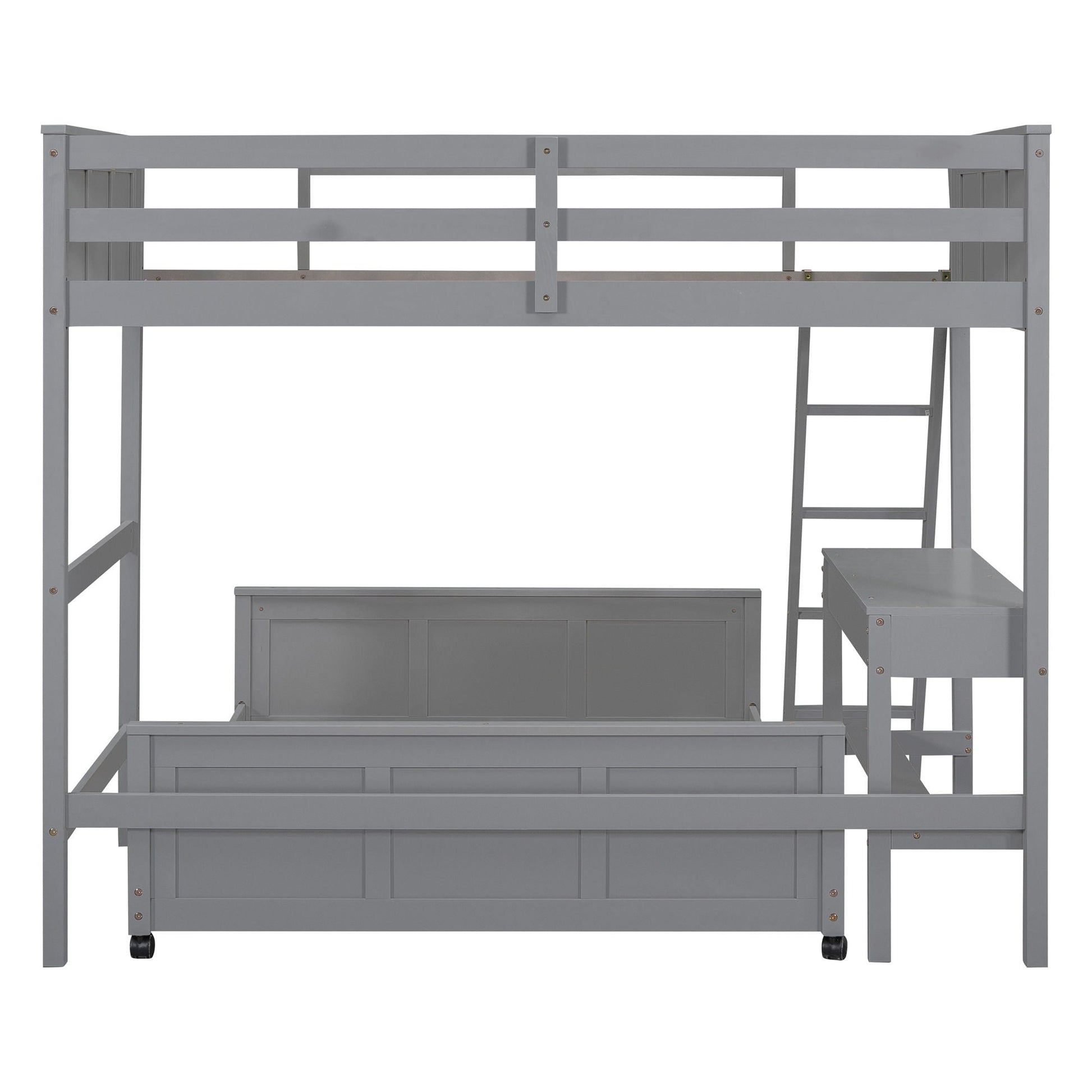 Full over full bunk bed with built-in desk in gray wood by Unique Piece Furniture on Tampa Home & Garden Store