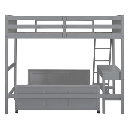 Full over full bunk bed with built-in desk in gray wood by Unique Piece Furniture on Tampa Home & Garden Store