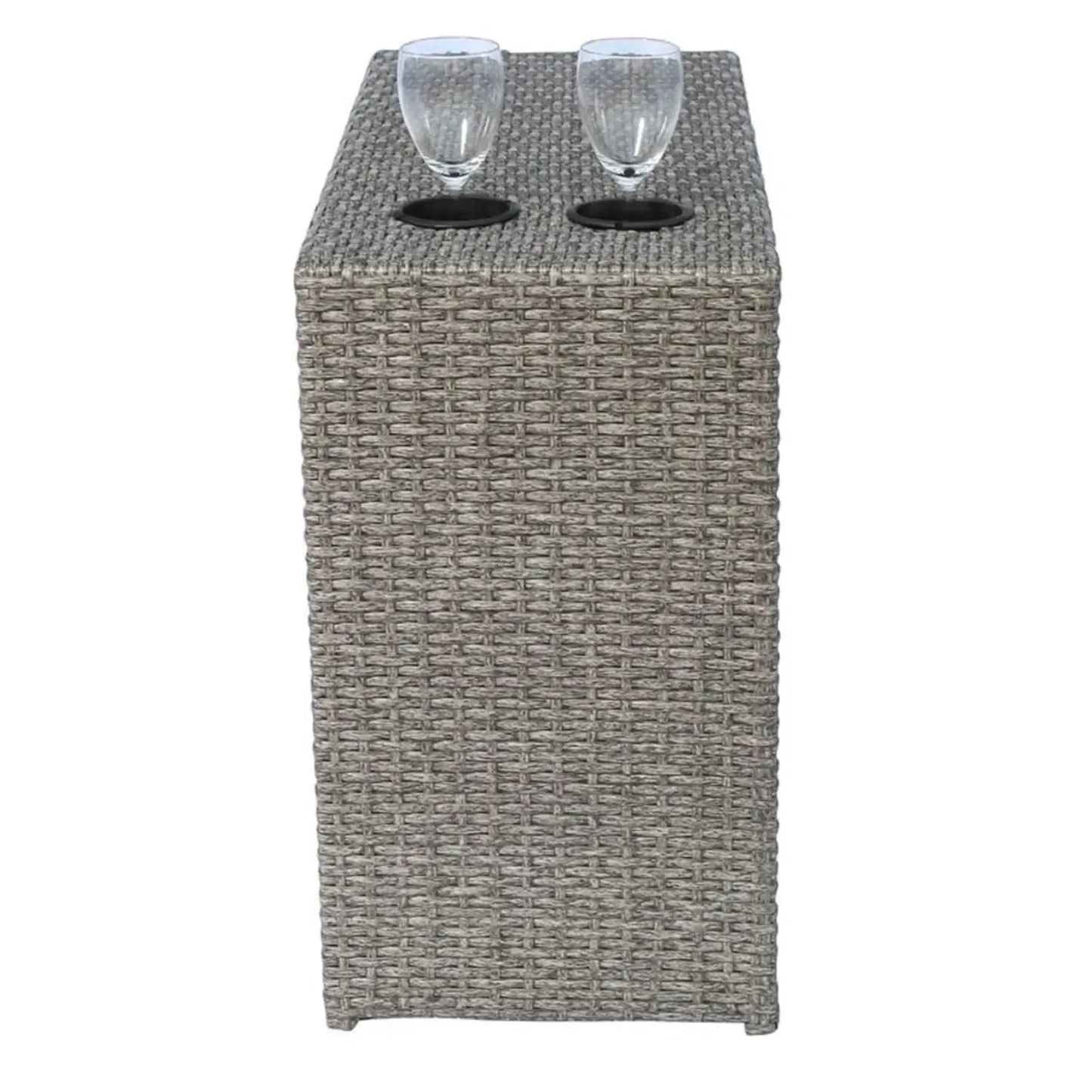 4-piece modular wicker outdoor seating set gray wicker with cup holders and two wine glasses on Tampa Home & Garden Store