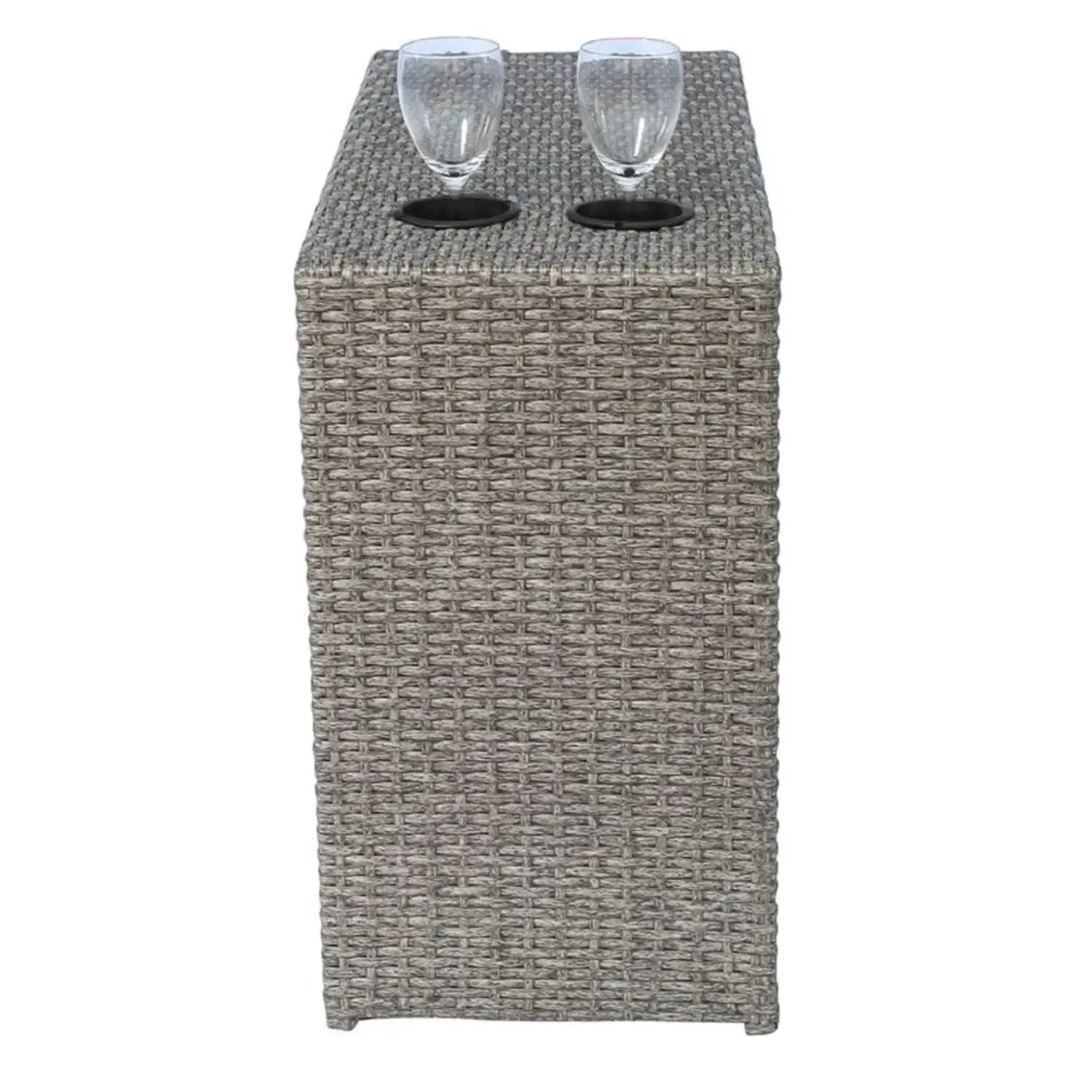 4-piece modular wicker outdoor seating set gray wicker with cup holders and two wine glasses on Tampa Home & Garden Store