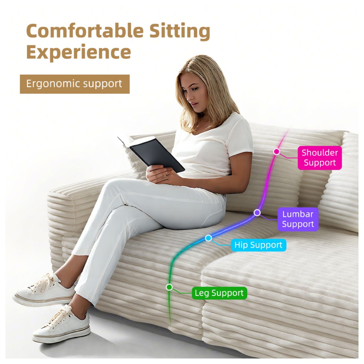 Deep Seat Sofa Bed With Ottoman and Soft Pillows