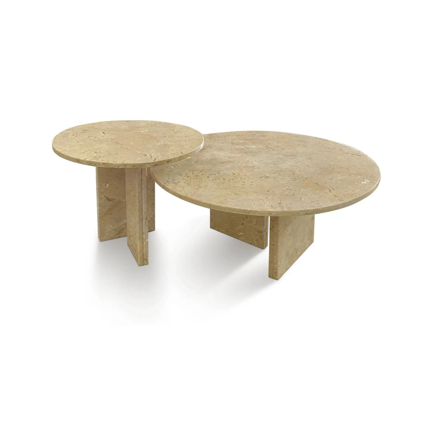 Elegant Coffee Duo Table Set three beige marble round nesting tables with chunky legs on Tampa Home & Garden Store