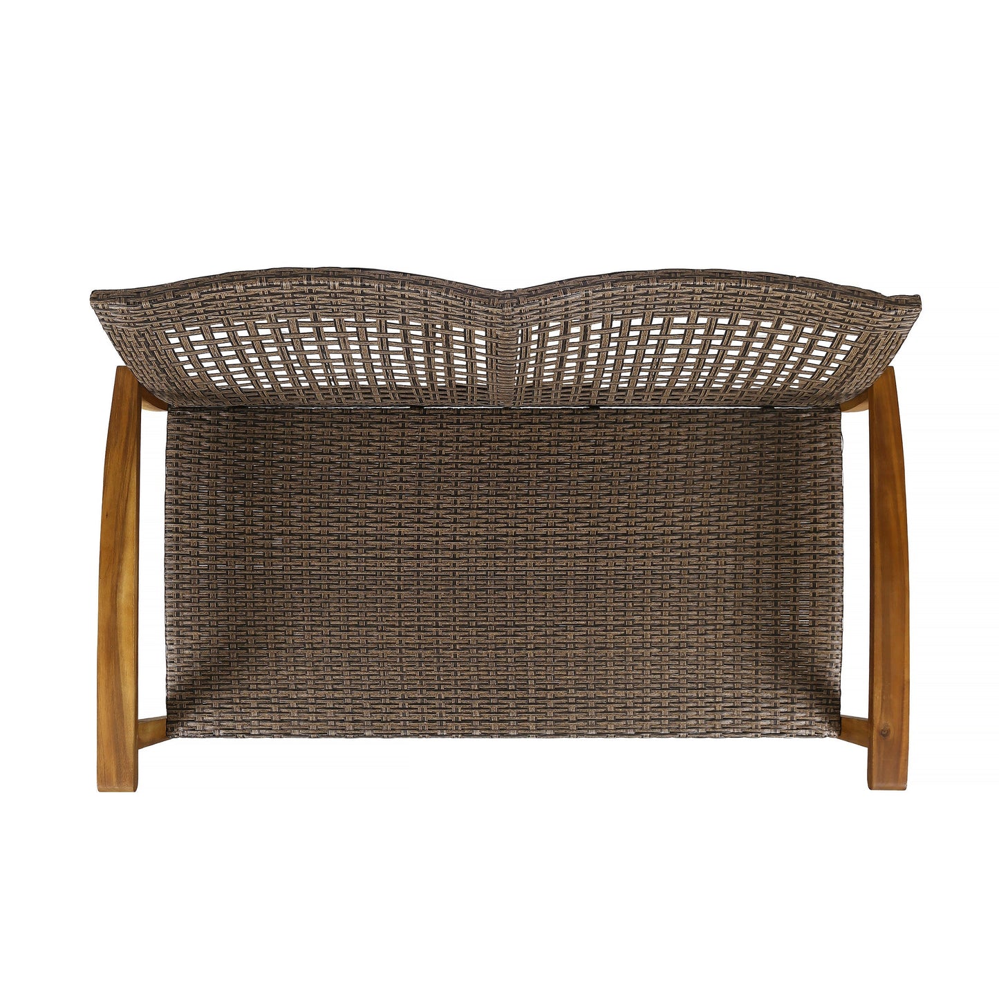 Hampton Outdoor Acacia Wood Wicker Loveseat, brown wicker with natural wood legs on Tampa Home & Garden Store