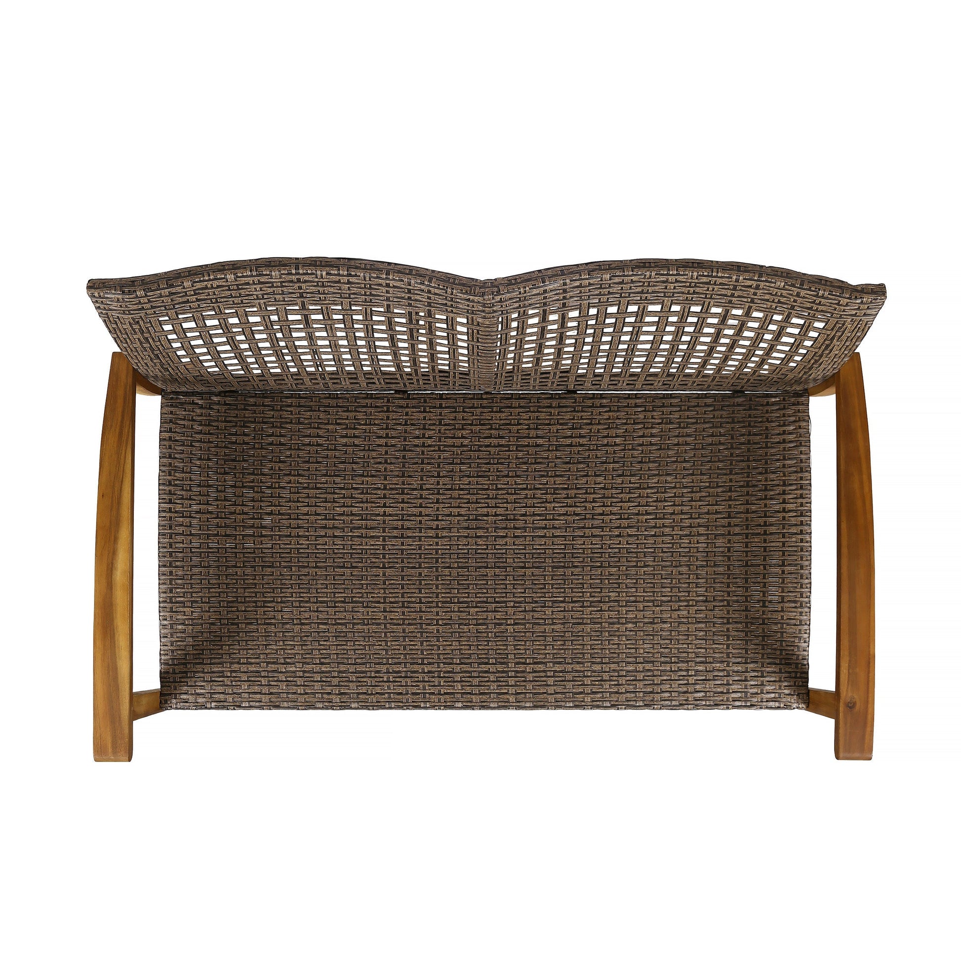 Hampton Outdoor Acacia Wood Wicker Loveseat, brown wicker with natural wood legs on Tampa Home & Garden Store