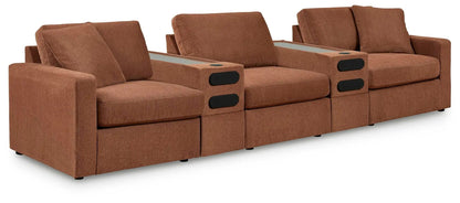 Modmax Sectional Spice brown textured fabric sofa with built-in console arms Unique Piece Furniture on Tampa Home & Garden Store