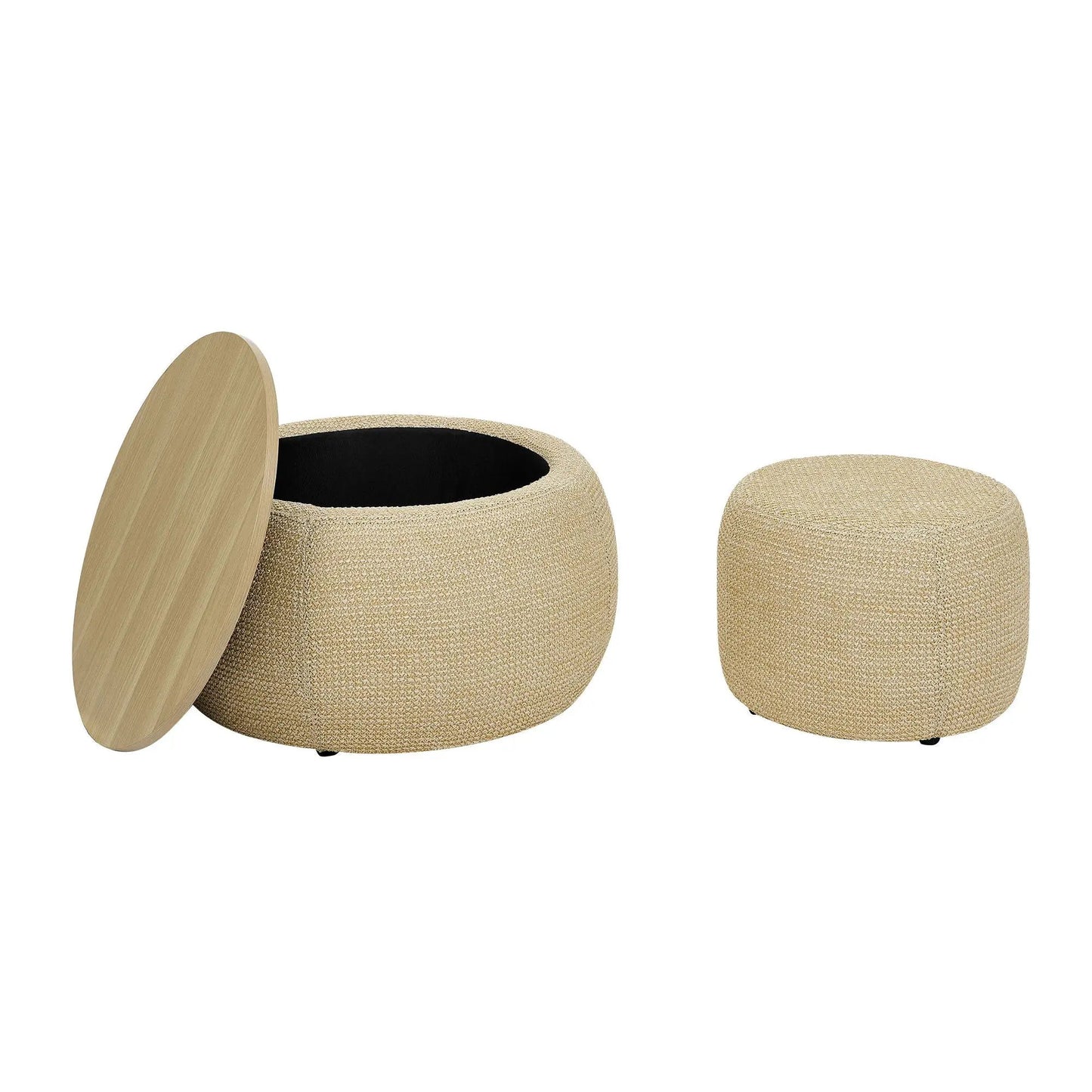 Round storage ottoman 2pc set, natural woven rattan with wooden lid, Unique Piece Furniture on Tampa Home & Garden Store