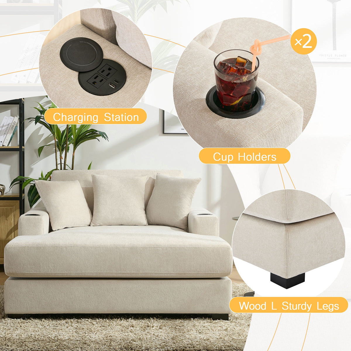 Modern Oversized Chaise Lounger and Pillow