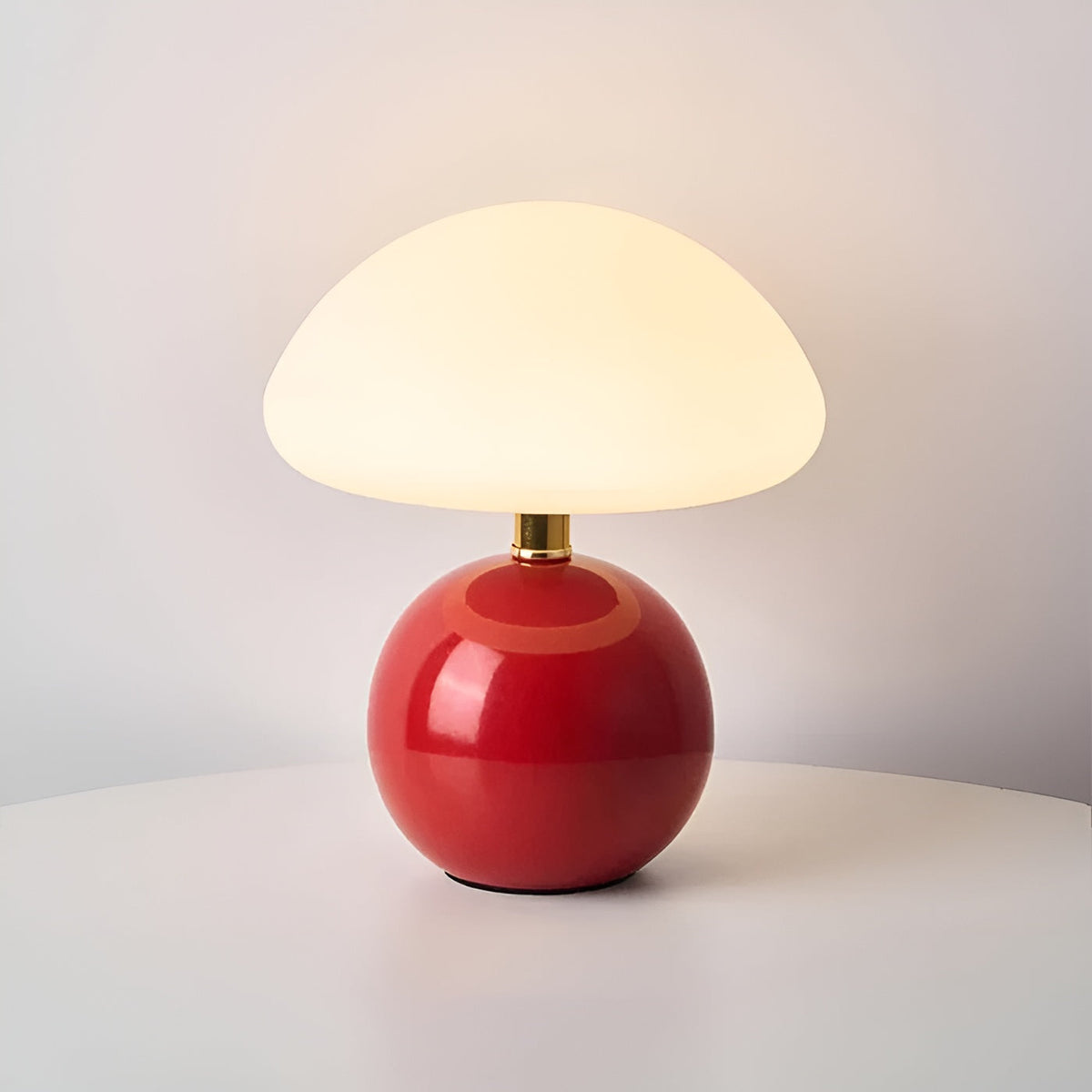 Moktan Sabai USB Mushroom Lamp with red ceramic base and white frosted shade ambient table lamp on Tampa Home & Garden Store