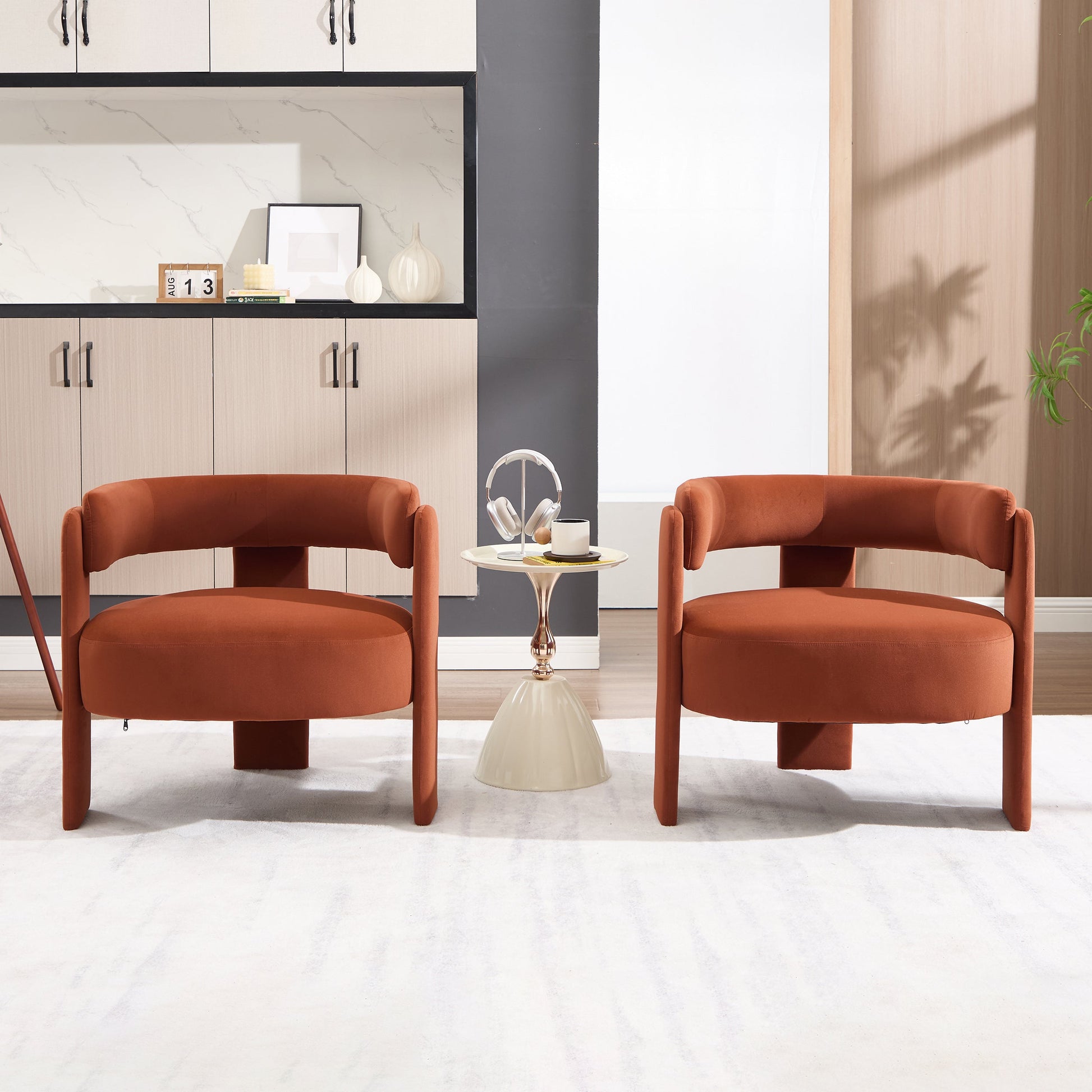 Velvet accent chairs by HouseOfZazla in burnt orange two-piece set for living room on Tampa Home & Garden Store