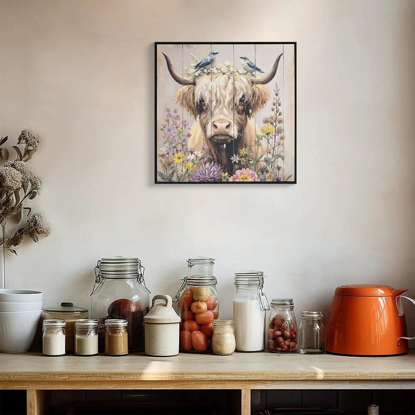 Highland Cow Canvas Wall Art Camel Brown