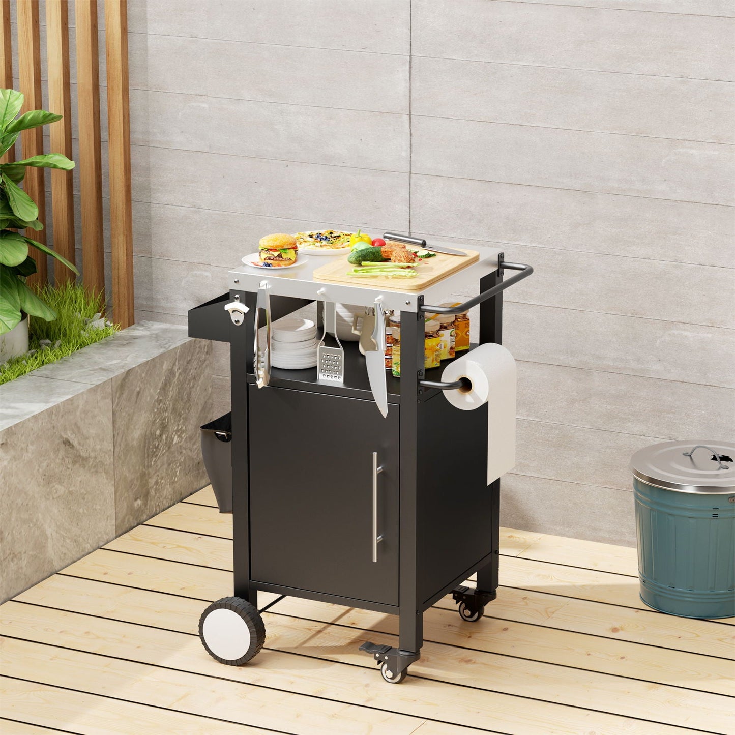 Outdoor Grill Cart With Storage Rack and Shelf