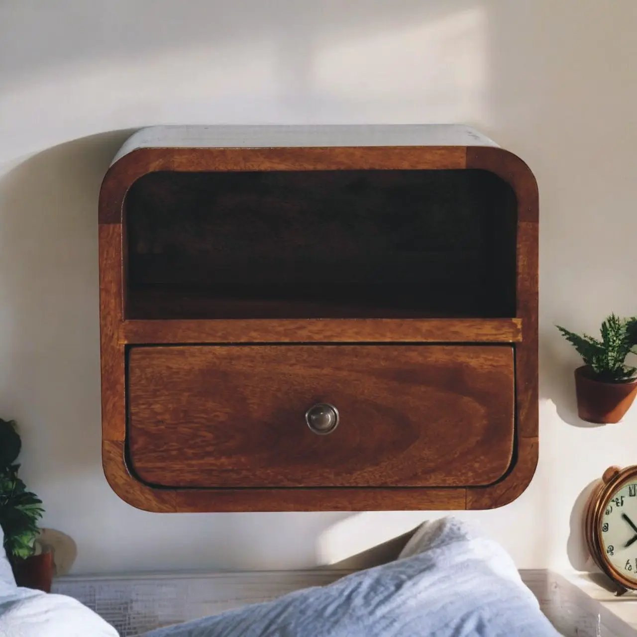 Curved Upper Slot Floating Nightstand with Drawer