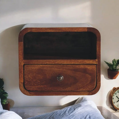 Curved Upper Slot Floating Nightstand with Drawer