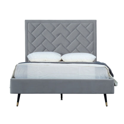 Crosby bed with gray upholstered diamond-tufted headboard and slats by HouseOfZazla on Tampa Home & Garden Store
