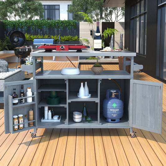 Outdoor kitchen island rolling bar cart with gray frame and red grill top on wheels on Tampa Home & Garden Store