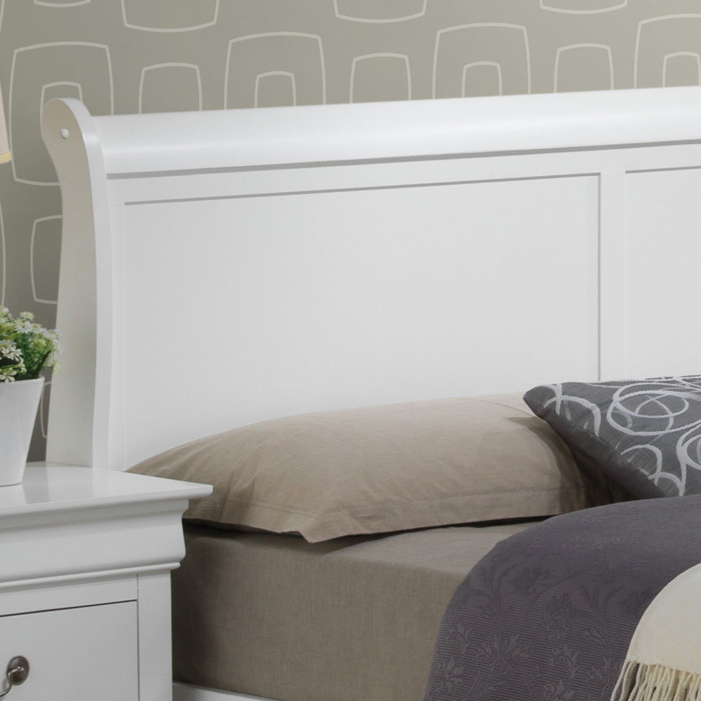 Upholstered panel sleigh bed in white wood with paneled headboard HouseOfZazla storage beds on Tampa Home & Garden Store