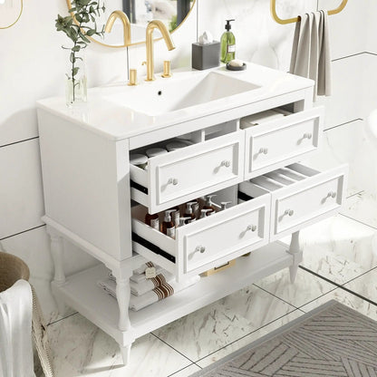 White bathroom vanity with undermount sink and four drawers, Unique Piece Furniture on Tampa Home & Garden Store