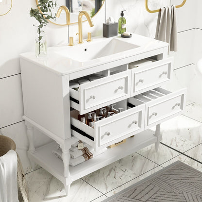 36in white bathroom vanity with undermount sink, 4 drawers and gold hardware on Tampa Home & Garden Store