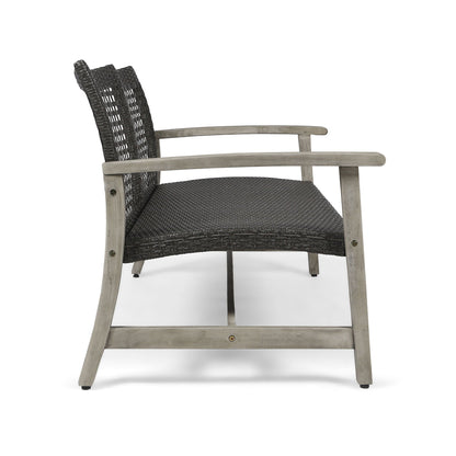 Hampton Outdoor Wood and Wicker Loveseat Gray