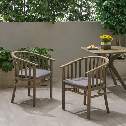 Outdoor Wooden Dining Chairs with Cushions set of 2 in wood and grey cushions by HouseOfZazla on Tampa Home & Garden Store