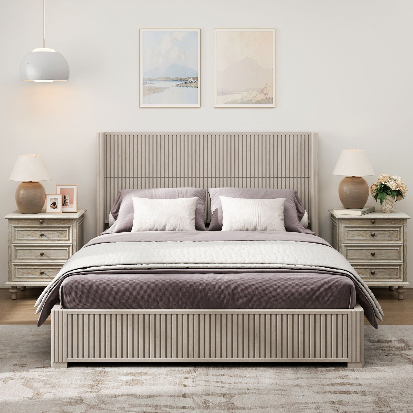 Modern Platform Bed Frame with Tall Headboard