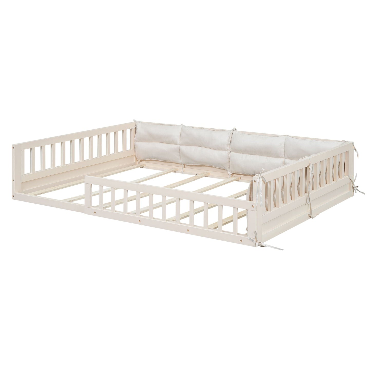 Upholstered platform bed with guardrail and pillow beige frame by HouseOfZazla on Tampa Home & Garden Store