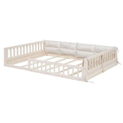 Upholstered platform bed with guardrail and pillow beige frame by HouseOfZazla on Tampa Home & Garden Store
