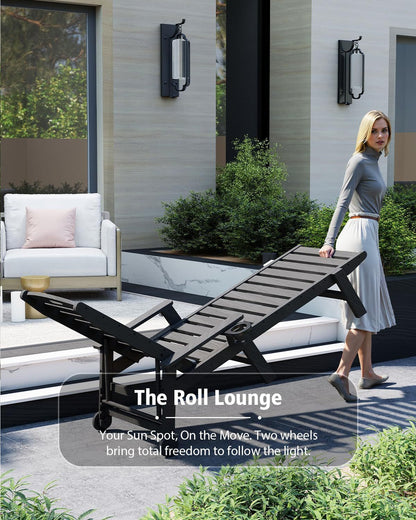 Outdoor chaise lounge with reclining backrest in black on a modern patio HouseOfZazla furniture on Tampa Home & Garden Store