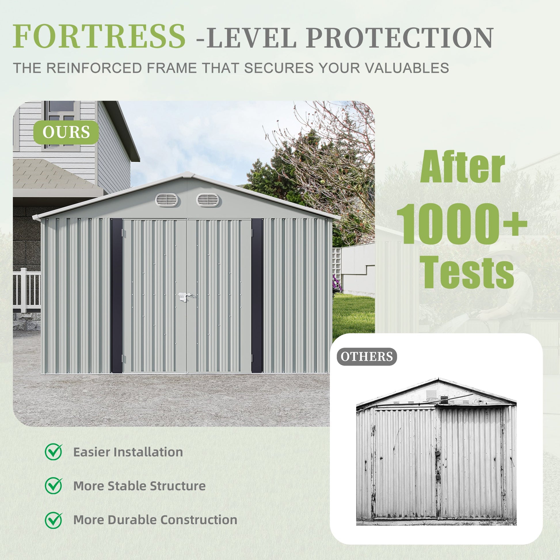10x12 ft outdoor metal storage shed HouseOfZazla, gray corrugated steel on Tampa Home & Garden Store