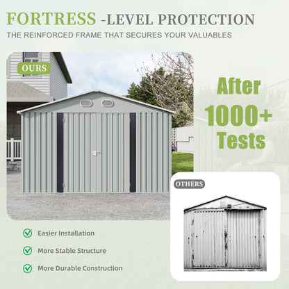 10x12 ft outdoor metal storage shed HouseOfZazla, gray corrugated steel on Tampa Home & Garden Store