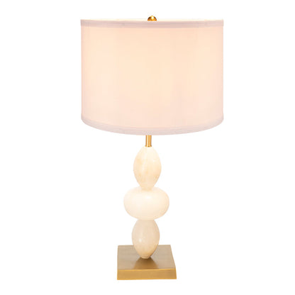 D14x26.3in table lamp with cream stacked stone base and beige fabric shade HouseOfZazla on Tampa Home & Garden Store