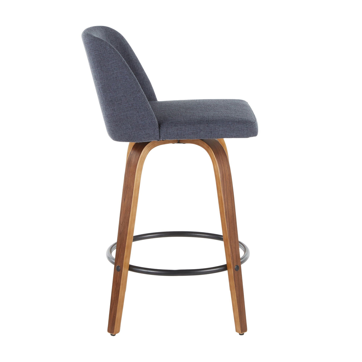 Toriano 2 counter stools in blue-gray fabric with curved wood legs on Tampa Home & Garden Store