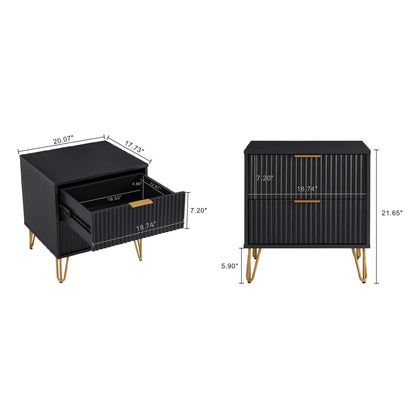 Dumbo Nightstand with 2 drawers and fluted fronts in black finish with gold legs by HouseOfZazla on Tampa Home & Garden Store