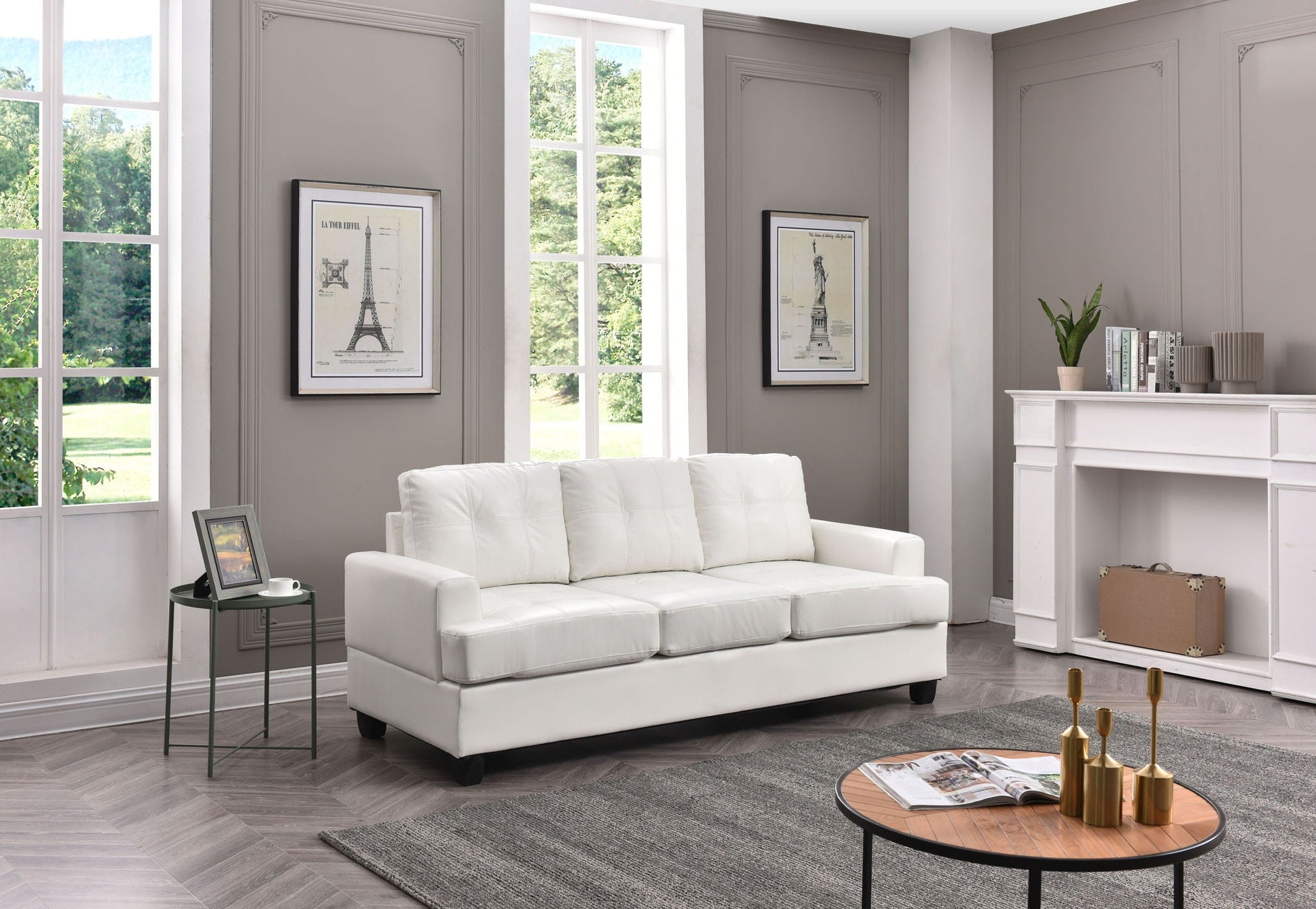 Sandridge Sofa Micro Suede With Removable Backs white stationary sofa in gray living room on Tampa Home & Garden Store