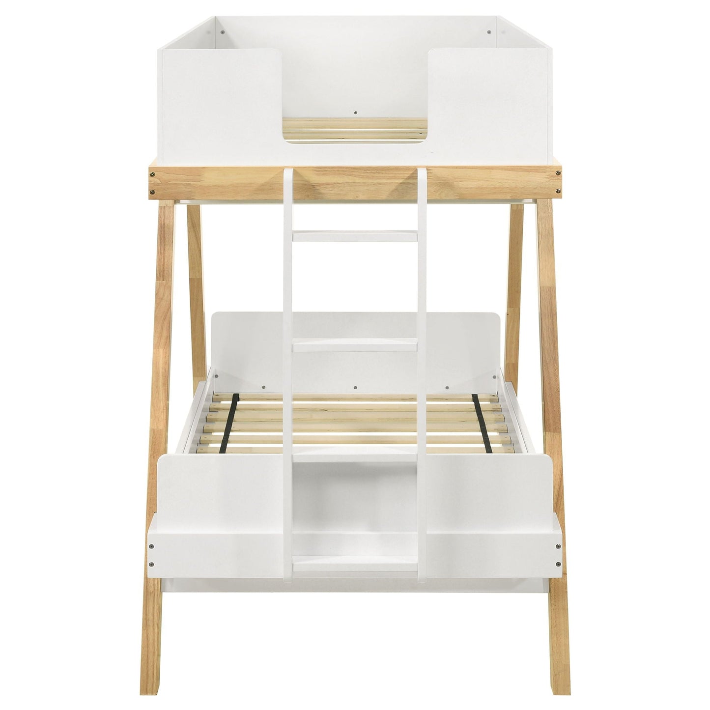 Hicks - Bunk Bed white frame with natural wood legs and ladder by HouseOfZazla on Tampa Home & Garden Store
