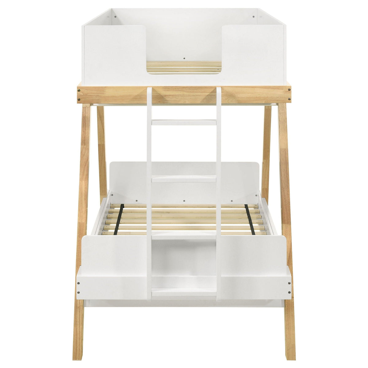 Hicks - Bunk Bed white frame with natural wood legs and ladder by HouseOfZazla on Tampa Home & Garden Store