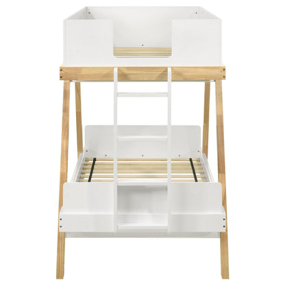 Hicks - Bunk Bed white frame with natural wood legs and ladder by HouseOfZazla on Tampa Home & Garden Store