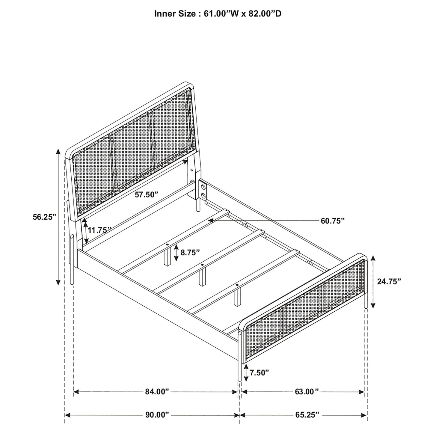Anser panel bed frame with mesh headboard and metal rails by HouseOfZazla platform bed on Tampa Home & Garden Store
