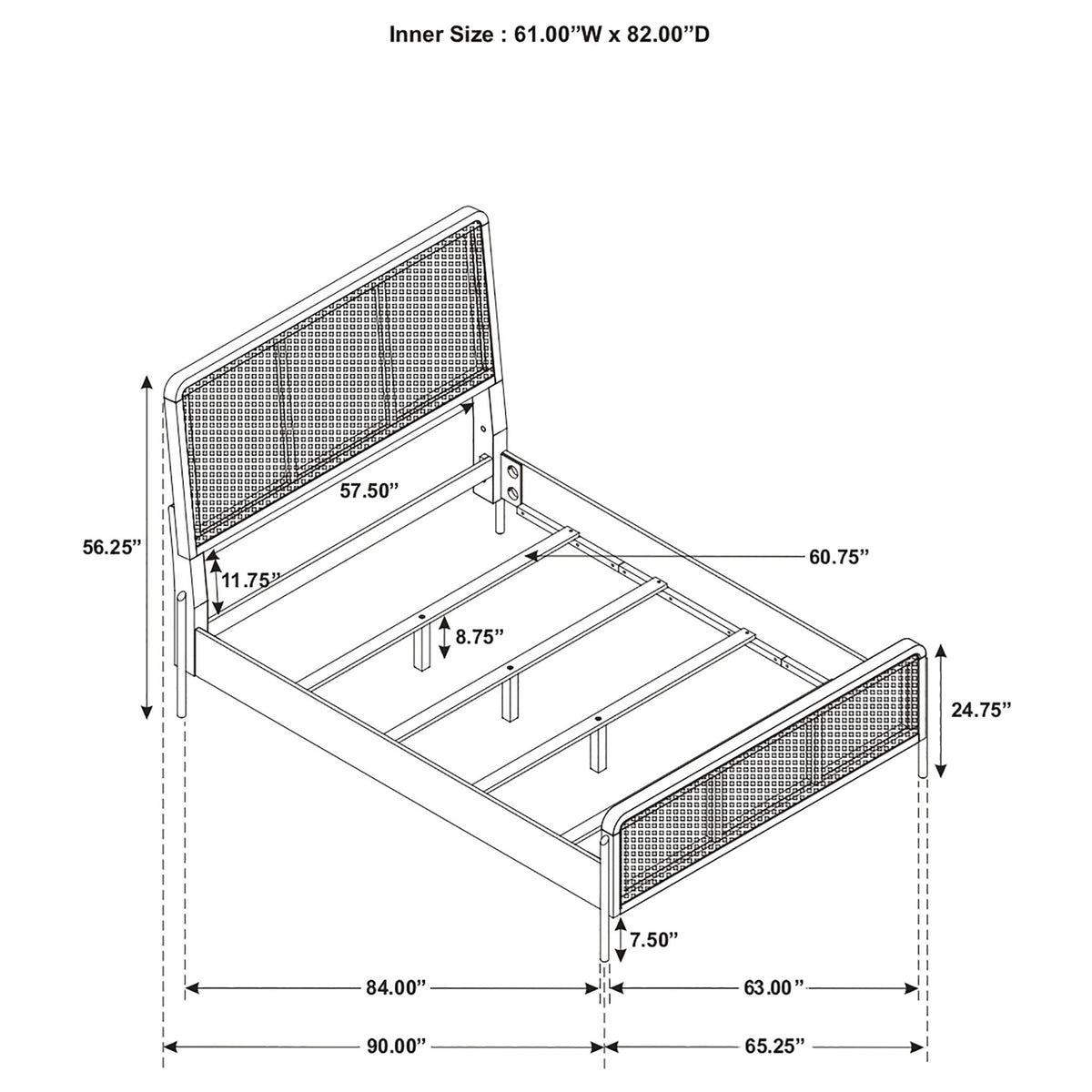 Anser panel bed frame with mesh headboard and metal rails by HouseOfZazla platform bed on Tampa Home & Garden Store