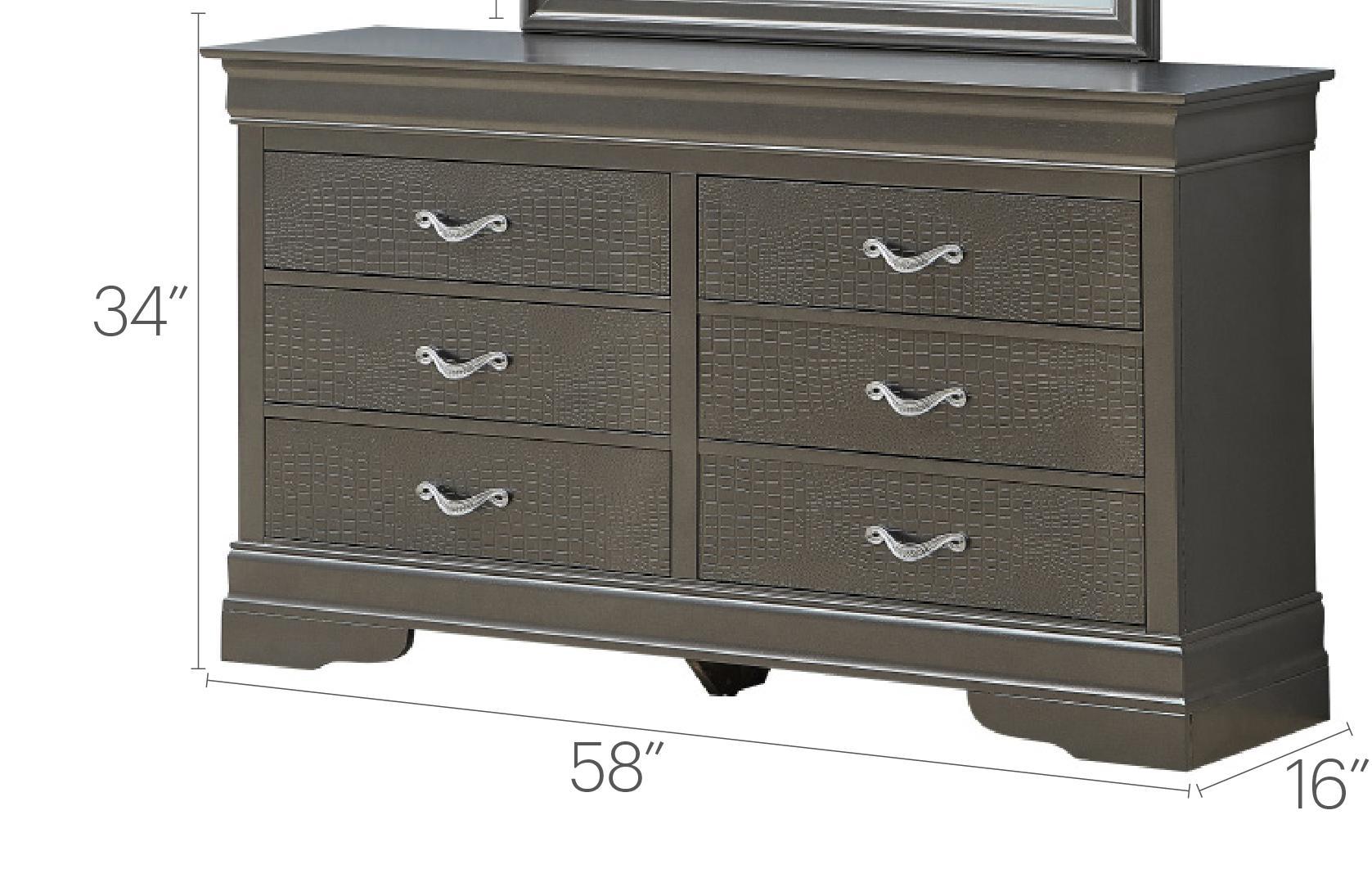 HouseOfZazla metallic black dresser featuring textured drawer fronts and silver pulls, 6 drawers on Tampa Home & Garden Store