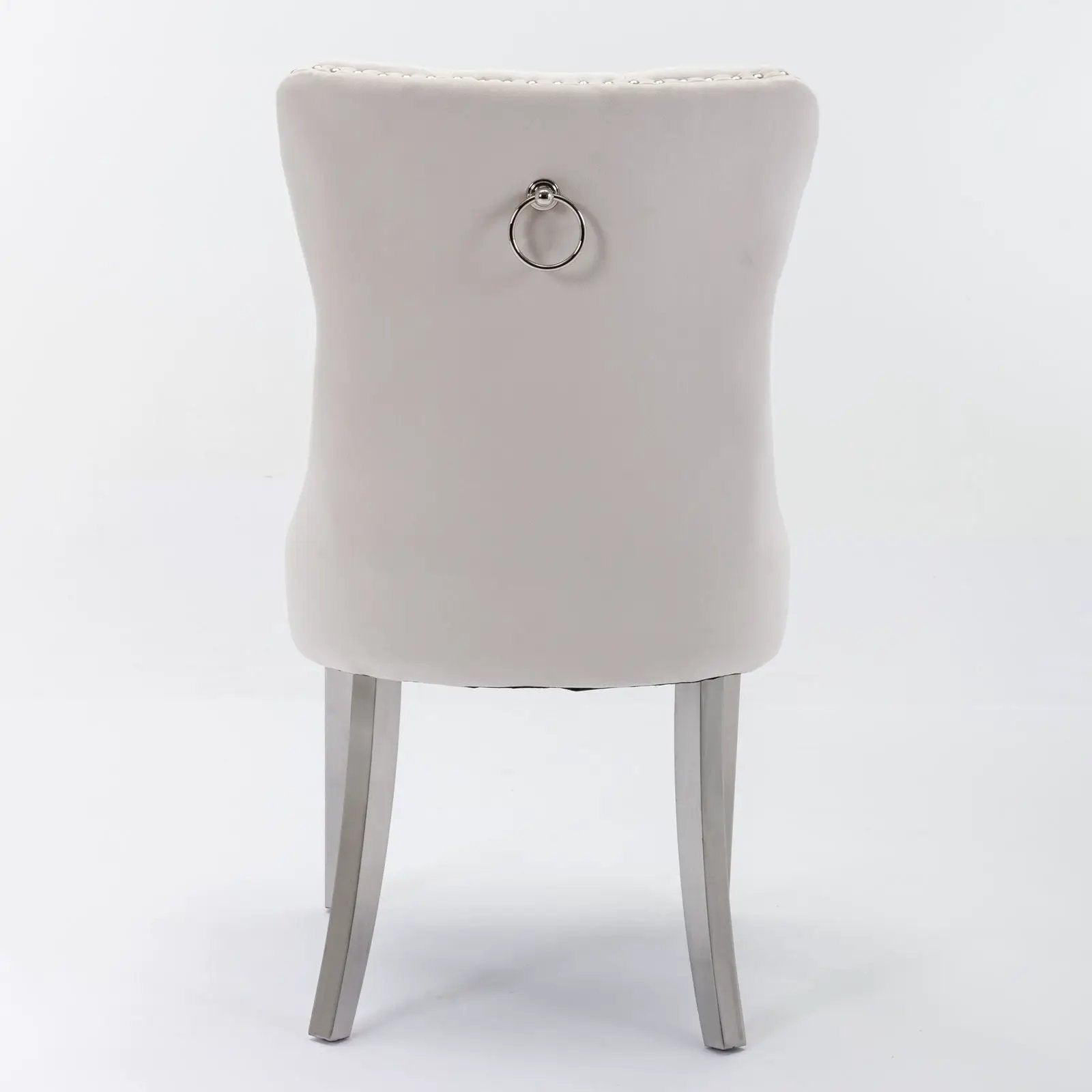 Nikki upholstered dining chair set of 2 in beige fabric with ring pull and nailhead trim on Tampa Home & Garden Store